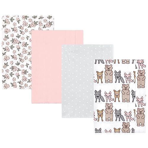 Image of Hudson Baby Unisex Baby Cotton Poly Flannel Burp Cloths, Wild Forest Pink 4-Pack, One Size