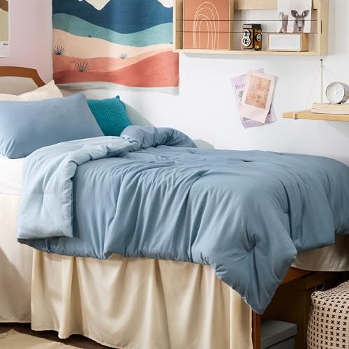 Image of Bedsure Twin /Twin XL Comforter Set, Mineral Blue Soft Prewashed Bedding for All Seasons, 2 Pieces GentleSoft Bed Set, 1 Lightweight Comforter (68 inchx88 inch) and 1 Pillowcase (20 inchx26 inch)