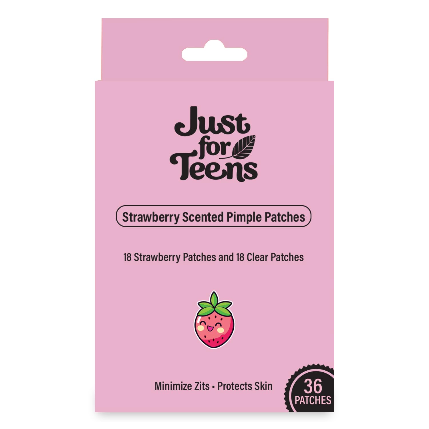 Just For Teens Strawberry Scented Pimple Patches, 36 Count, 18 Strawberry Shape and 18 Clear patches, Minimizes Zits