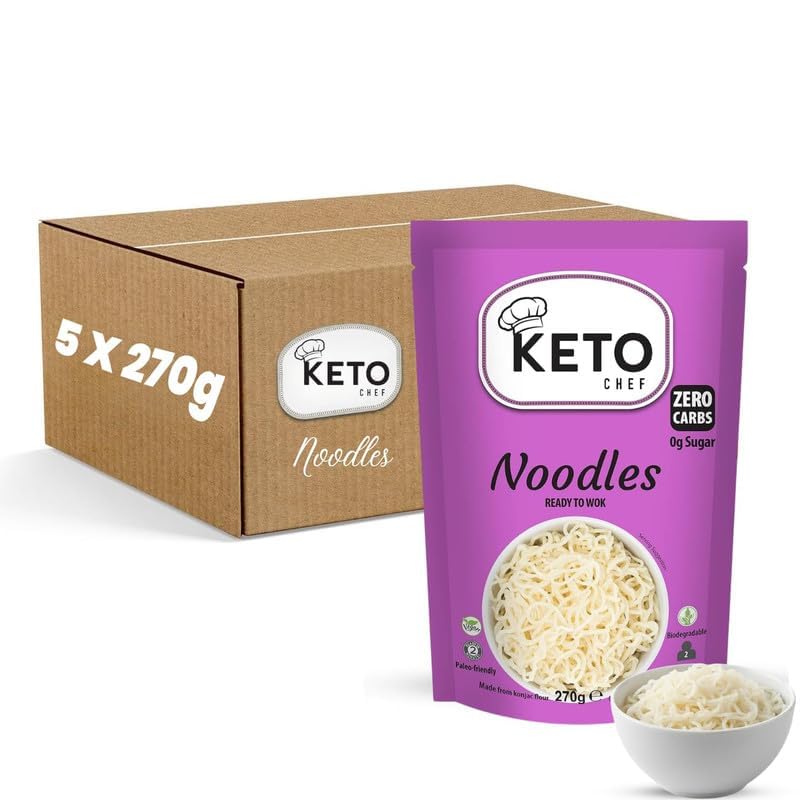 Keto Chef Vegan Slim Noodles (Pack of 5, 270g) - Microwaveable, Free-from Konjac Instant Noodle, Zero Carbohydrates & Sugar, Shirataki, Paleo Friendly Healthy Low Calorie Diet, Ready to Eat