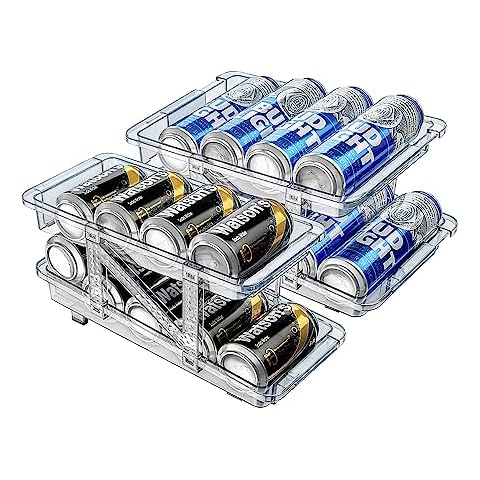 Xicennego Set of 2 Adjustable Soda Can Organizer for Refrigerator, Cabinets, Countertops, Beverage Can Dispenser for Fridge, for Standard Cans, Skinny Cans, And Tall Cans (Blue) Cover