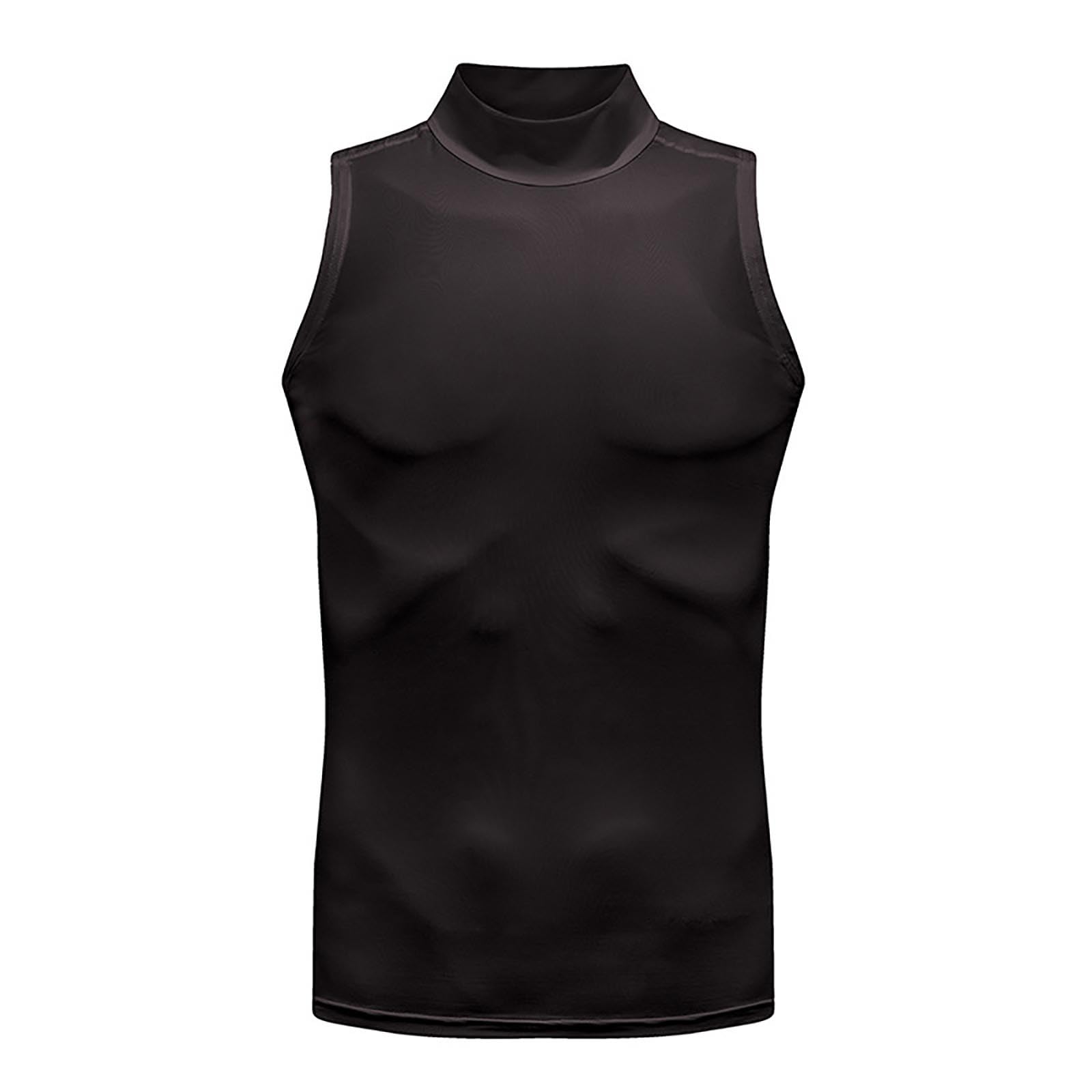 Men's Tank Top Compression Mock Neck Shirts Athletic Workout Sleeveless Tees Muscle Body Shaper Vests Shapewear