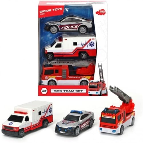 Dickie SOS - Juego de vehículos de juguete del equipo, 7.75 pulgadas de longitud, ruedas sin juego, para niños, regalo de cumpleaños, colección