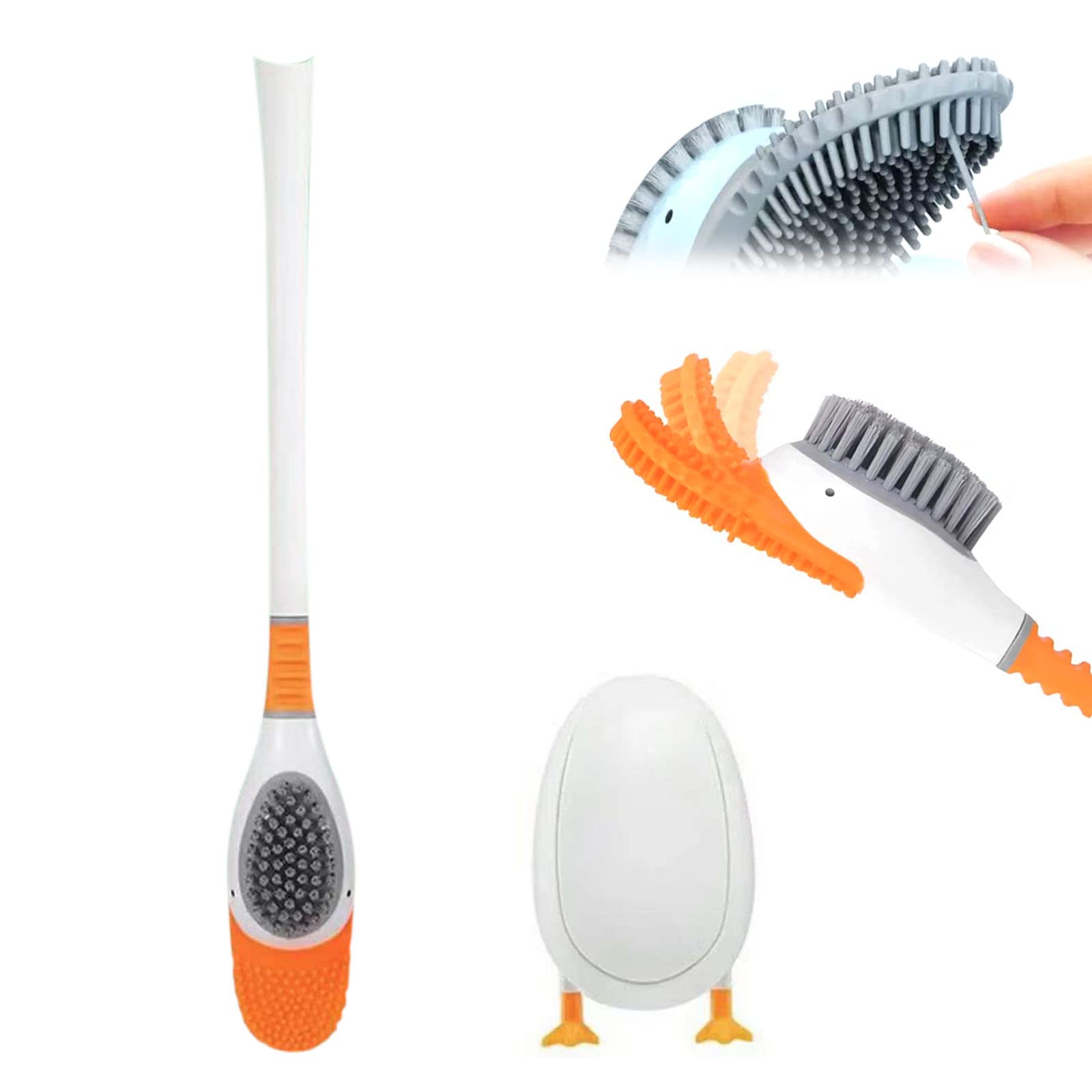 Set di spazzole per la pulizia del bagno, scopino per WC a forma di anatra subacquea, testa flessibile con setole dure e silicone, manico lungo da parete, accessori per il bagno