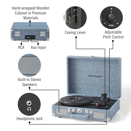 Image of Crosley CR8005F-WD Cruiser Plus Record Player, Washed Denim