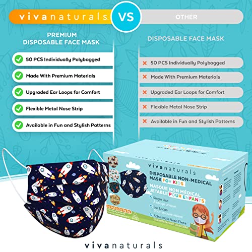 Kids Disposable Face Masks (50 Individually Wrapped Masks), Non-Medical Kids Face Masks Made With With Comfortable Earloops & Adjustable Metal Nose Strip, Premium 3-Ply Childrens Disposable Face Mask #TOP4