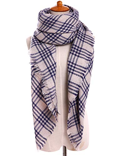 Bess Bridal Women's Plaid Blanket Winter Scarf Warm Cozy Tartan Wrap Oversized Shawl Cape (One Size, Griege) - Thumbnail 5