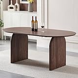 SOFTSEA Wooden Dining Table, Oval Dining Table for 4-6 People, Double-Column Design Modern Kitchen Table, for Family Gatherings, Space-Saving, Walnut
