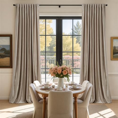 Image of Blackout Taupe Polyester Velvet Curtains 84 inch Long for Living Room,Set of 2 Panels Liner Rod Pocket Back Tab Thermal Window Curtain Drapes Room Darkening Heavy Decorative Curtains for Bedroom