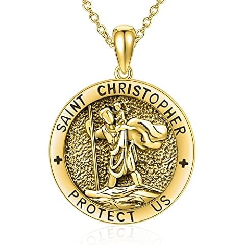 WINNICACA Saint Christopher Necklace Sterling Silver St Christopher Protective Medal Jewellery Protect us for Women Mum Gift Cover