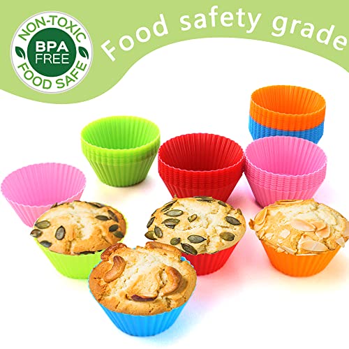 Wybg 50 Pcs Food Grade Silicon Muffin Molds Multicolored Silicone Muffin Molders Reusable Silicone Cupcake Molds Muffin Liners Cupcake Holder Non-Stick Muffin Molds Set Bakeware For Baking #TOP4