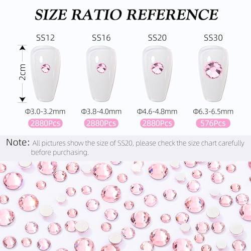 Image of Pink Flatback Rhinestones, Glass Rhinestones for Nail Art and Craft, Glue Fix, Loose Crystal Gemstones(Pink, SS20, 2880pcs, 4.6-4.8mm)
