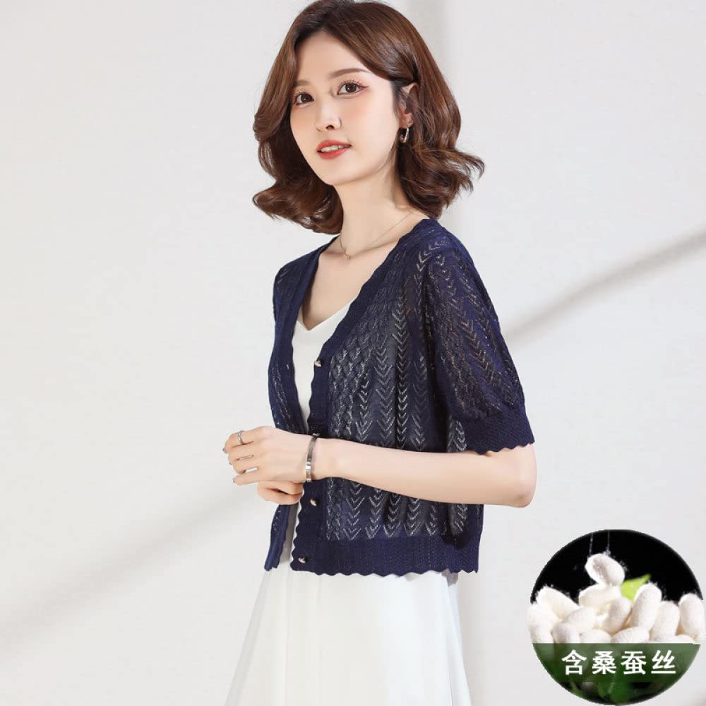 Dünne Strickjacke, Damen-Seiden-Bolero Fischgrätenmuster-Strick-Kurzarmbluse Kurze Ärmelbluse Sommer-Häkel-Cardigans Sexy Damen-Mesh-Oberteile Elegant Leichte Jacke Zum Überziehen Für Elegante