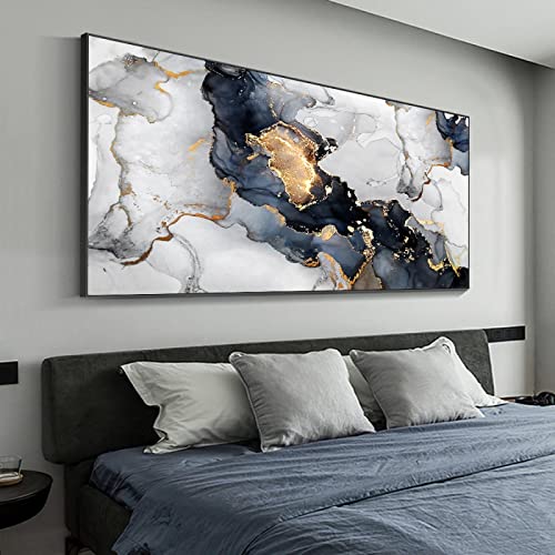 Toile peinture moderne contre les murs vides, décoration paysage abstrait bleu or 30x60cm