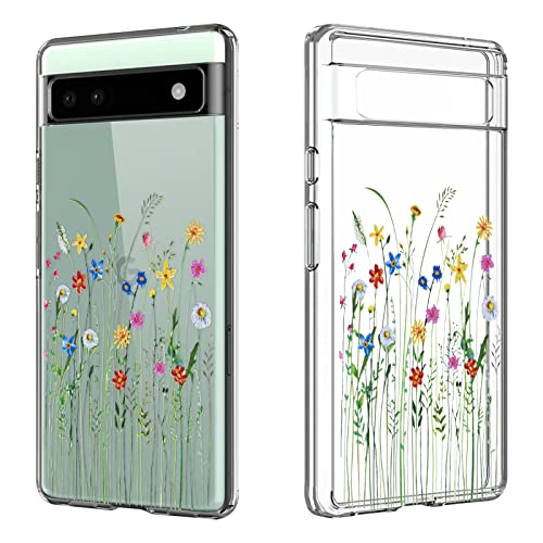 Coque Pixel 6a antichoc souple et transparente avec design floral durable