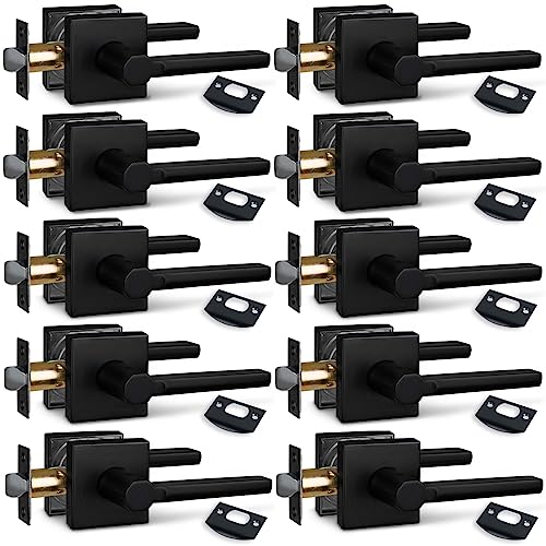 Image of NEWBANG (10Pack) Hall /Closet Lever Handle Lock in Aged Matt Black- Door Lock Handle in Matt Black for Passage Door,HD1601-DB-PS-10P