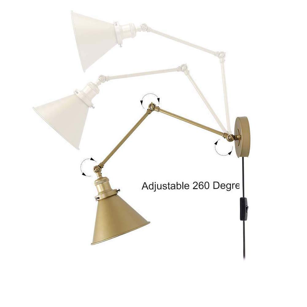 Appliques murales industrielles E27 avec interrupteur à prise et câble de 1,5 m rétro réglable extensible flexible en métal lampe de chevet intérieure lampe de lecture pour chambres salon bureau éclai