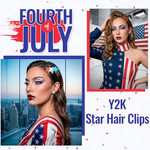 10 pinzas para el cabello estilo clip estrellas, pack 4 de julio miniatura 5
