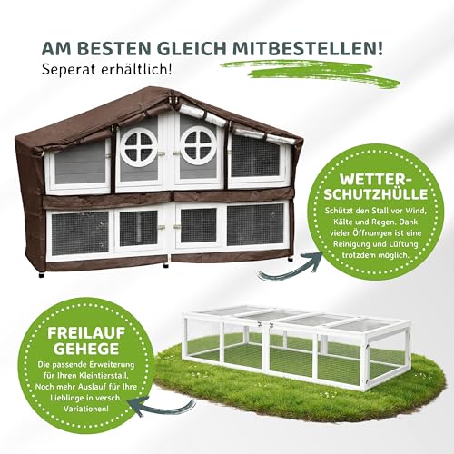 nanook Momo XXL Doppel Kaninchenstall Hasenstall - doppelstöckig - wetterfest - 164 x 48 x 110 - Farbe: grau/weiß - extra großes Kaninchengehege