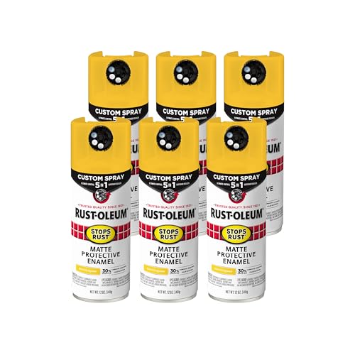 Image of Rust-Oleum Stops Rust 5-in-1 Spray Paint, Matte Roasted Squash Yellow | Rust Preventive Protective Enamel, Multi Surface (Metal, Wood and More), Adjustable Dial for Better Control, Fast Dry, 6 Pack