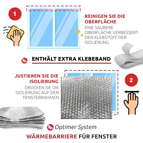 Optimer Home - Thermo-Fensterdämmung schützt vor Kälte und Hitze - 1.5x1.2m - Selbstklebende Wärmeisolierung mit Klettverschluss