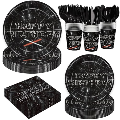 168Pcs Stars Birthday Party Supplies Outer Space Theme Paper Party Decorations Galaxy Plates and Napkins Tableware Set for Boys Baby Shower Night Sky Galaxy Theme Birthday Decor
