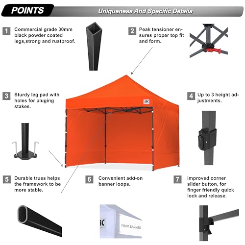 Image of ABCCANOPY Heavy Duty Easy Pop up Canopy Tent with Sidewalls 10x10, Orange