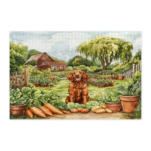 Rompecabezas de madera de 1000 piezas con diseño de perro de granja y jardinería para adultos