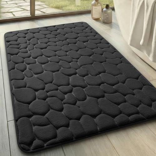 Image of YIHOUSE Memory Foam Bath Mat Cobblestone Bathroom Rugs Super Water Absorbent Bath Mats for Bathroom Machine Washable Bath Rugs(20x32,Black)