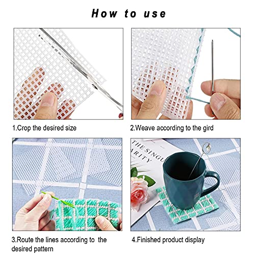 Image of Aulufft 53 Pieces Mesh Plastic Canvas Kit Including 11 Shapes Clear Plastic Sheets and Embroidery Tools for Embroidery, Knit, Yarn Crafting
