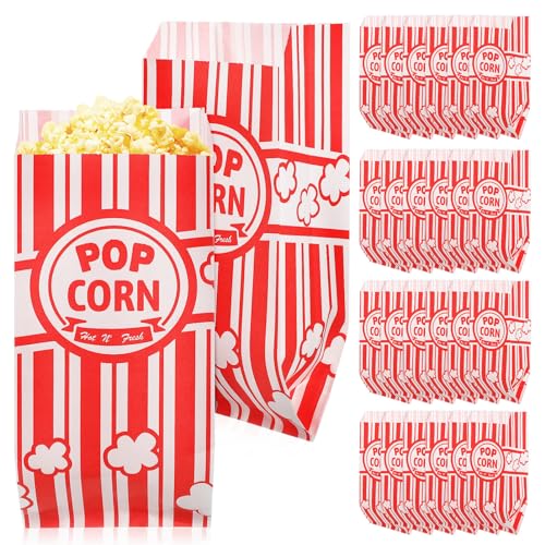 PartyKindom 100pcs Popcorn Bags: Striped Paper Popcorn Bags Individual Servings Candy Containers Servings Popcorn Containers For Party Events Movie Night Supplies