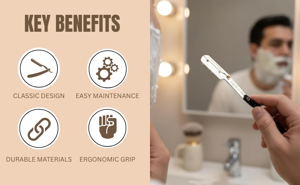 Image of Shalimar Brand Professional Barber Straight Edge Shaving Facial Face Beard Blade Razor, Black Hand, Traditional Barber Style For Men and Women