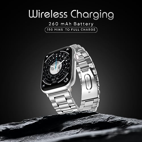 Image of Fire-Boltt Vogue Large 2.05 inch Display Smart Watch, Always On Display, Wireless Charging, App Based GPS with Bluetooth Calling & 500+ Watch Faces (Chain Silver)