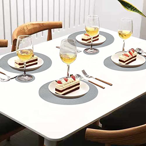 famibay Placemats and Coasters Set of 4 Round Woven Placemats Washable Heat Reasist Place Mats Grey Table Mats and Coasters for Kitchen Dining Table - Image 2