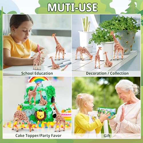 TOYMANY 4 Stück Giraffen Familie Tiere-Figuren Set Safari Spielfiguren Realistische Giraffen Spielzeug Dschungeltier-Figuren Tierfigur Plastiktiere Zoo Dschungel Wald Wild, zum Spielen oder als Deko