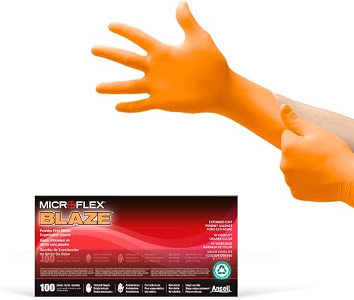 Microflex Blaze N48 7mil Disposable Nitrile Gloves wExtended Cuff for Automotive, Oil, Mining