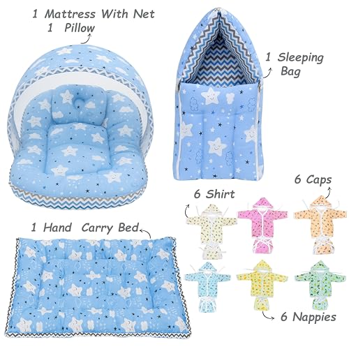Image of Infantbond by fareto All Season use Baby Essentials Combo | Baby Products | Baby Gift Set | Baby Combo Set for New Born (0-6months)(Pack of 41)(Blue Cloud)