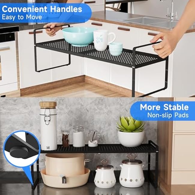 Cabinet Shelf Organizers Black 1 Pack