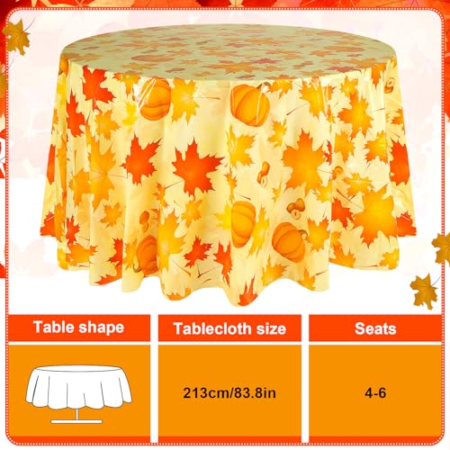 Image of LemonRoad 3 Pcs Fall Plastic Round Tablecloth for Thanksgiving | 84 Inch, Maple Leaves Pumpkin Acorn, Thanksgiving Disposable Table Cover, Autumn Circular Table Cloth for Harvest Party Decor