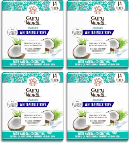 Image of GuruNanda Teeth Whitening Strips Kit - 7-Day Treatment with Non-Slip, Dry Strip Technology - Whitening Designed with Care for a Brighter Smile (Pack of 4)