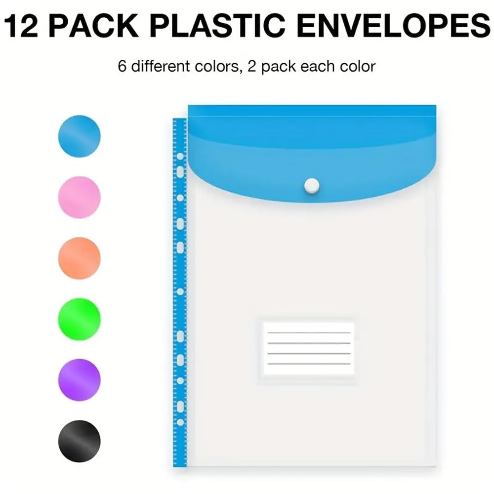 KAV A4 Punched Pockets Plastic Document Wallets, Expandable Clear Plastic File Folder, Convenient Snap Button - Image 3