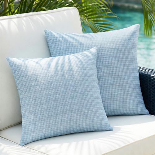Lewondr Pack of 2 Outdoor Waterproof Throw Pillow Covers Spring Decorative Throw Pillow Cases Summer Garden Cushion Cover for Patio Sofa Balcony Bench Couch 1818 Light Blue