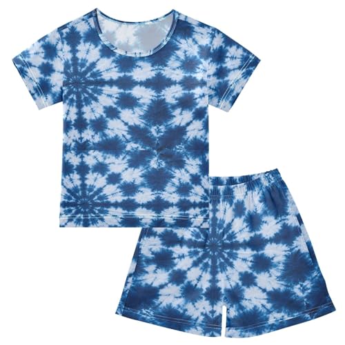 Pajama Sets Blue White Tie Short Sleeve Summer Sleepwear 2 Piece Pjs