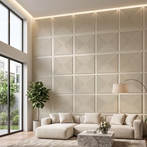 Image of Kayra Decor 3D PVC Wall Panels for Bedroom & Living Room | Pryamid Design |White Tail Color | 19.7 x 19.7 Inch | Pack of 12 | 32.28 Sq Ft