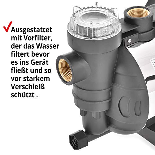 Foto von HECHT Kreiselpumpe – leistungsstarke Wasserpumpe mit 1100 Watt (230V), max. 4,5 bar Druck, 4600 l/h Förderleistung, Filter, fördert Wasser in Haus & Garten von Brunnen oder Zisterne - Gartenpumpe