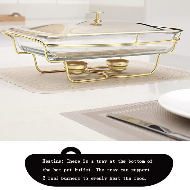 Juego de vajilla de cerámica para Buffet con Plato de Vidrio para Comida, Plato de Agua, Soporte para Combustible para Buffet/Boda/Fiesta/Banquete/Evento de Catering, Dorado (Dorado) (Dorado)