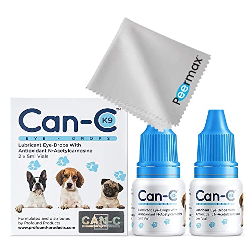 Peermax Can-C K9 Eye Drops for Dogs | Lubricant Eye Drops with antioxidant n-acetylcarnosine for Pets | Based on The Original Can-C Formula | Also Includes a Microfiber Multipurpose Cleaning Cloth