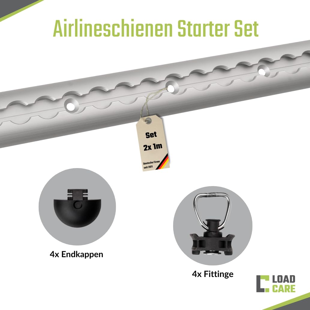 Kit de démarrage de rails aériens – 2 rails aériens anodisés (1 m, semi-circulaire, percés pour vis M6 tous les 10 cm) avec 4 embouts, 4 raccords noirs – Idéal pour la construction de véhicules