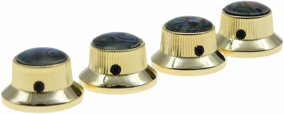 Dopro 4X Abalone Top Gold LP Top Hat Knobs with Set Screw Metal Bell Knobs for Guitar Bass with 6mm Shaft Pots