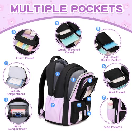 Image of PIG PIG GIRL Kids Backpack for Girls School Book Bag for Elementary Primary